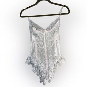 VTG  Tosca of California Pink Rose Satin Lace Teddy Bodysuit Small Snap Bottom